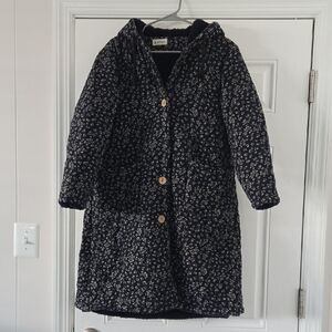 Navy Floral Fleece Lined Coat S